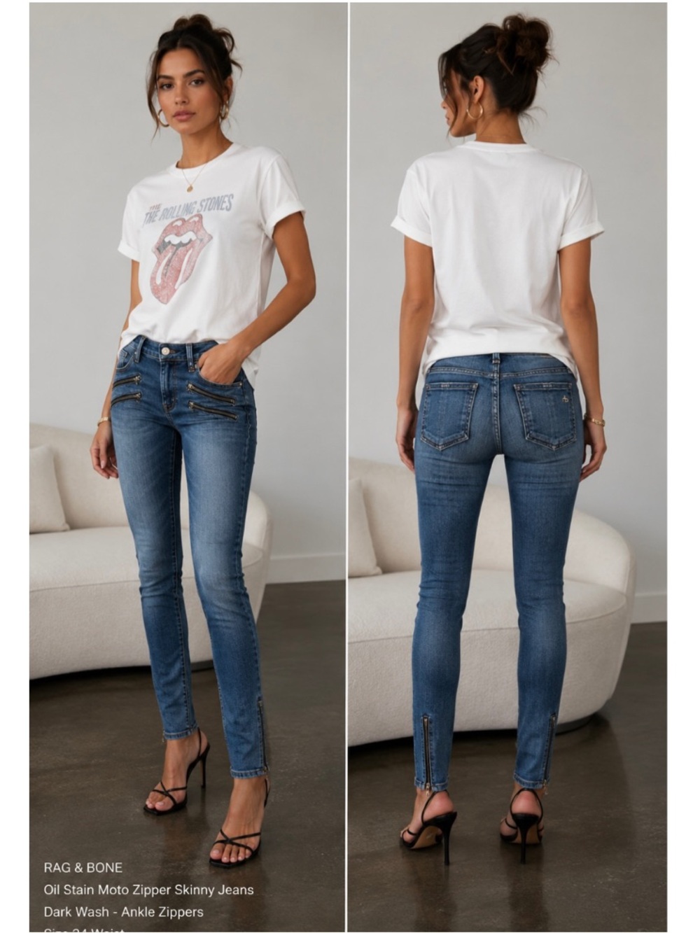 🇺🇸⚡️Rag & Bone Oil Stain Moto Zipper Skinny Jeans Dark Wash Ankle Zippers 24